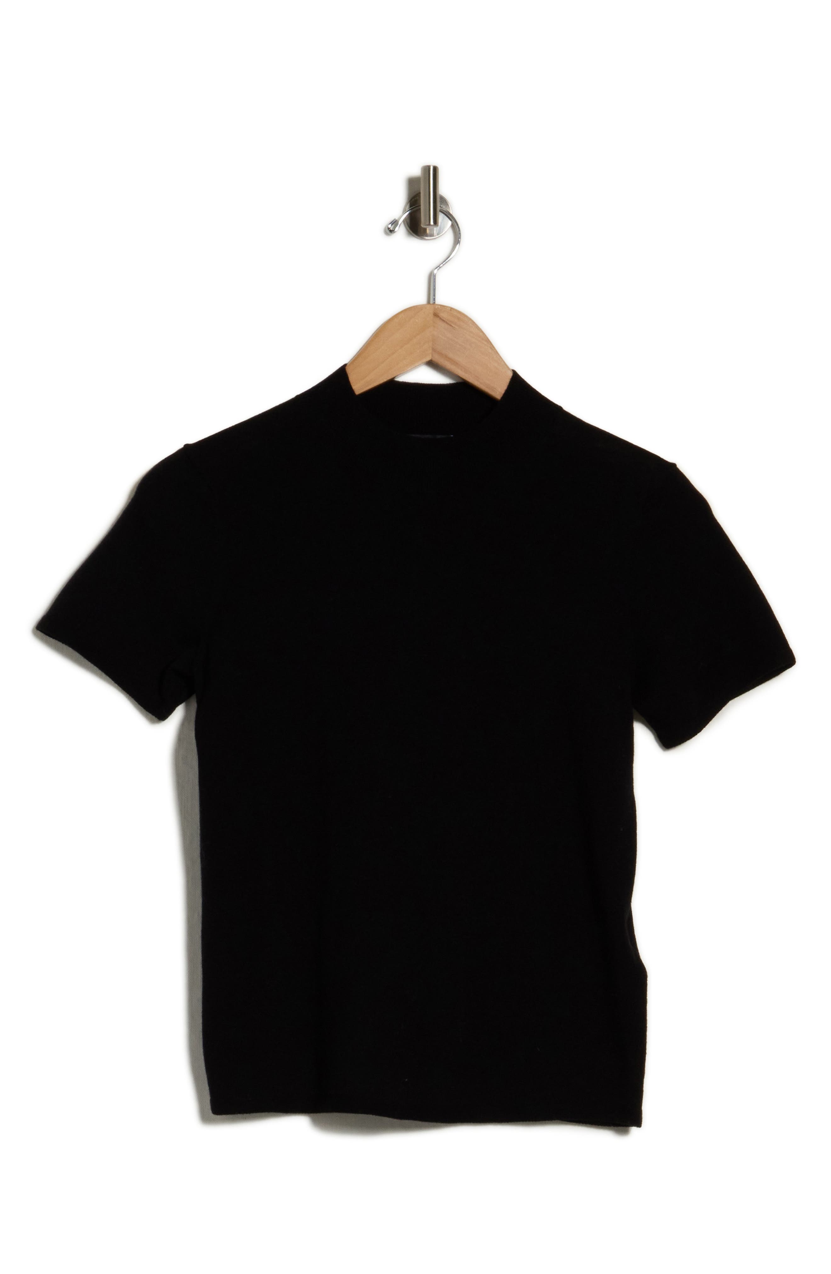 Mock Neck Short Sleeve Cotton & Wool Top