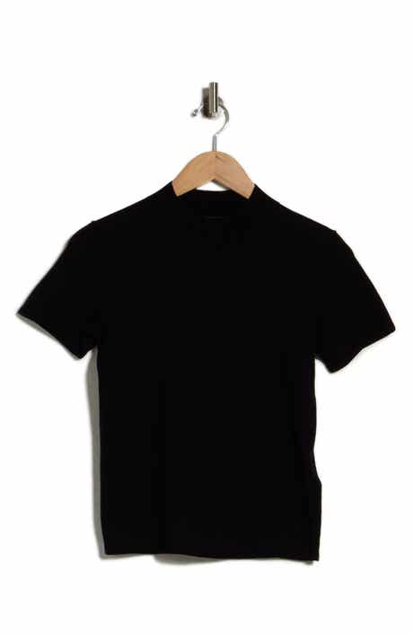 Mock Neck Short Sleeve Cotton & Wool Top