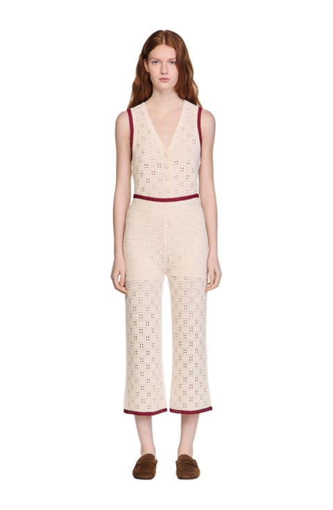 Crochet-look knit trousers