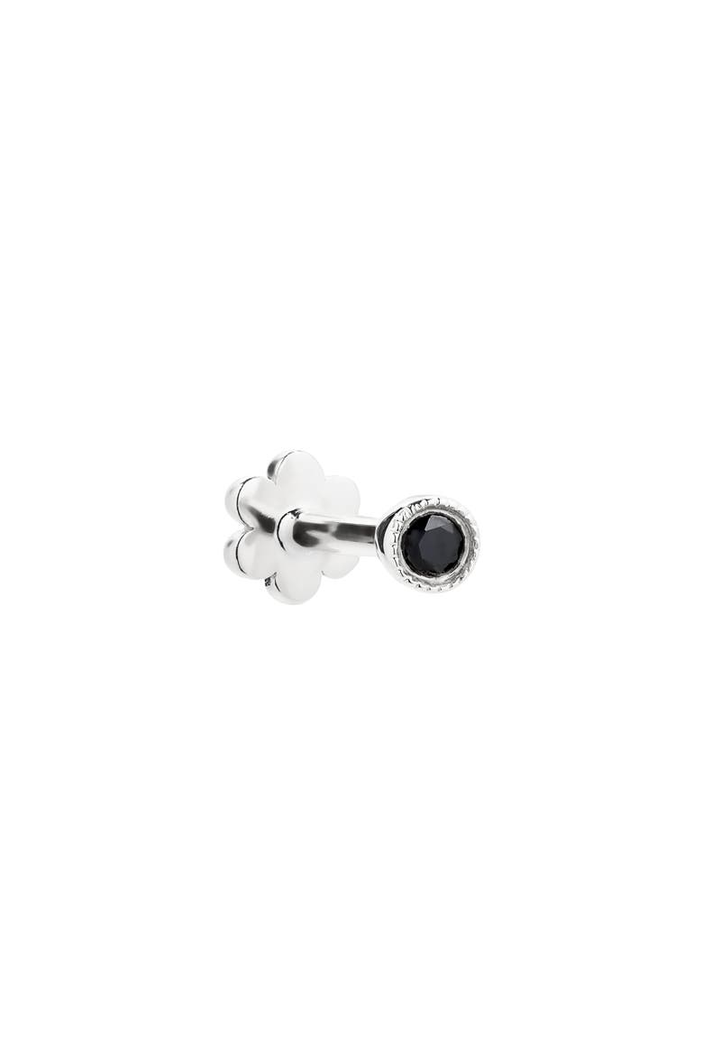Scalloped Black Diamond Stud Earring, Main, color, WHITE GOLD