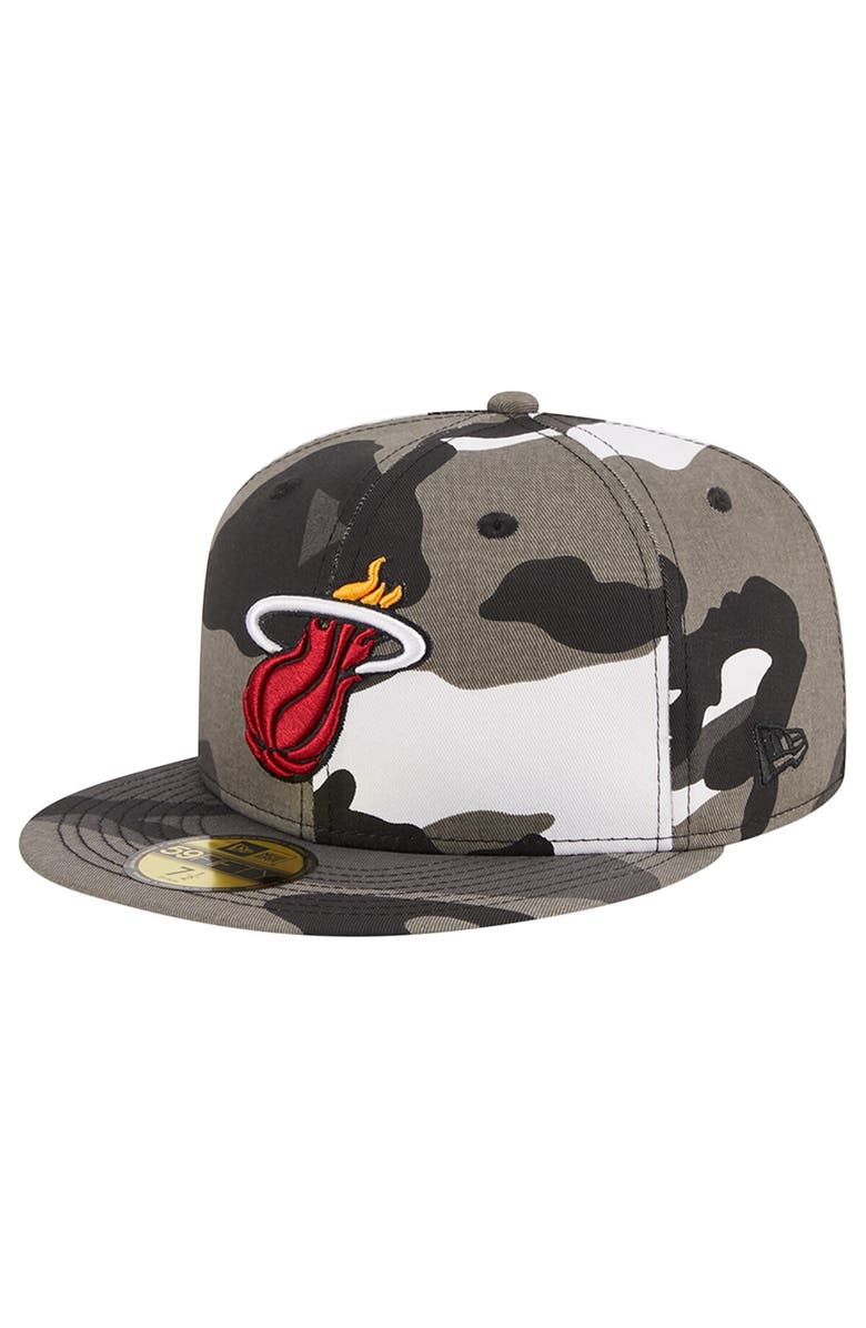 New Era Men's New Era Miami Heat Snow Camo 59FIFTY Fitted Hat, Alternate, color, 
