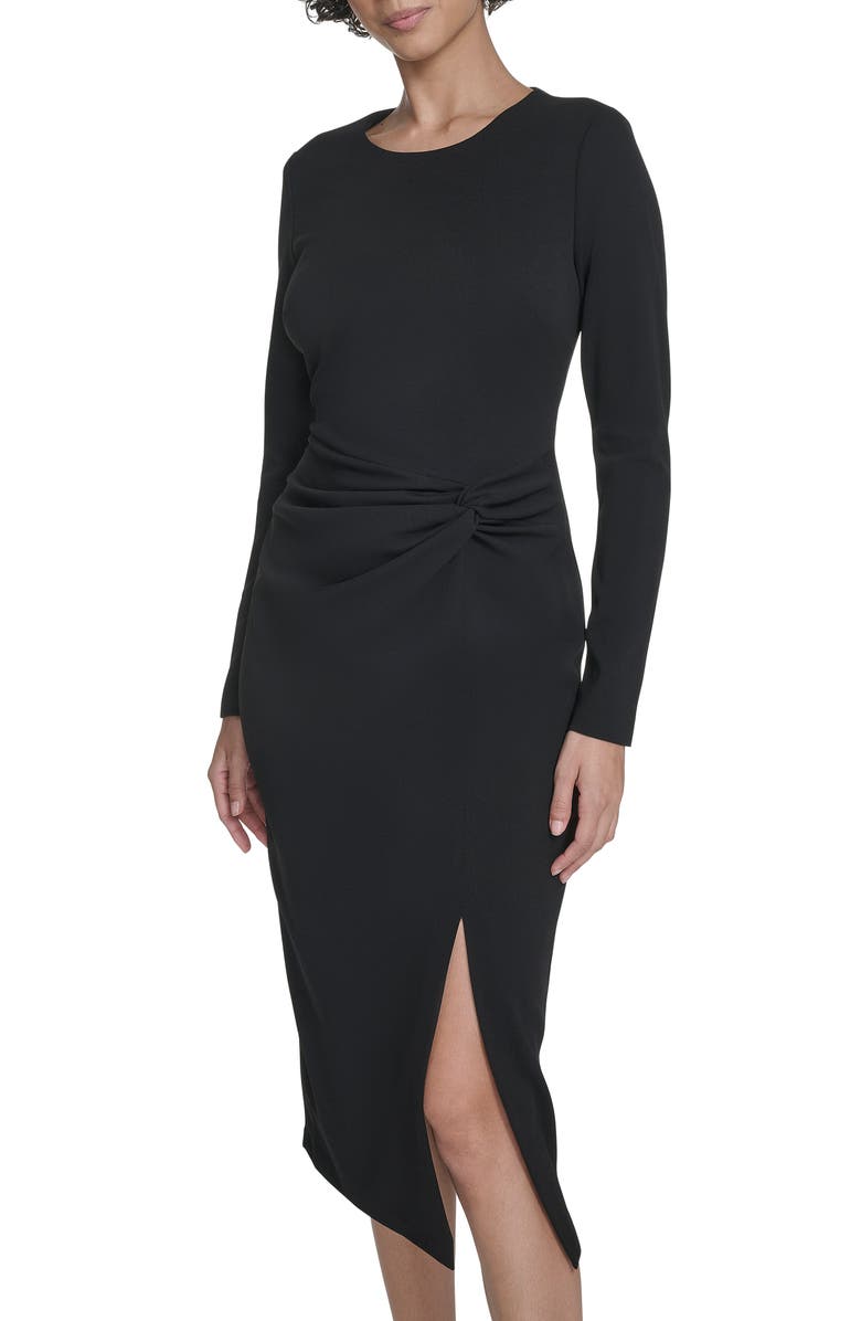 Calvin Klein Knot Waist Midi Sheath Dress, Alternate, color, Black