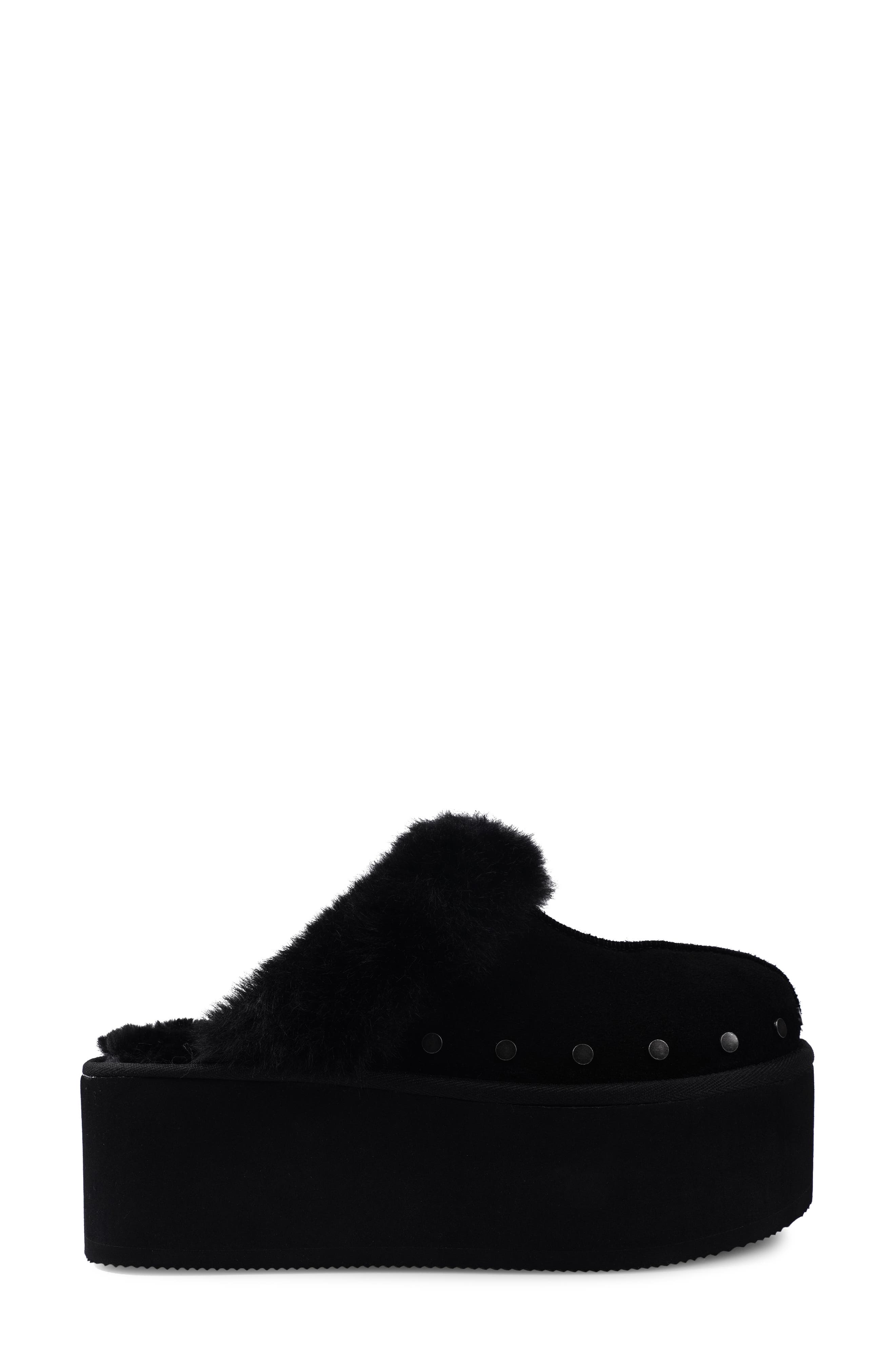 Candie's Sutton Faux Fur Platform Clog, Alternate, color, Black Suede