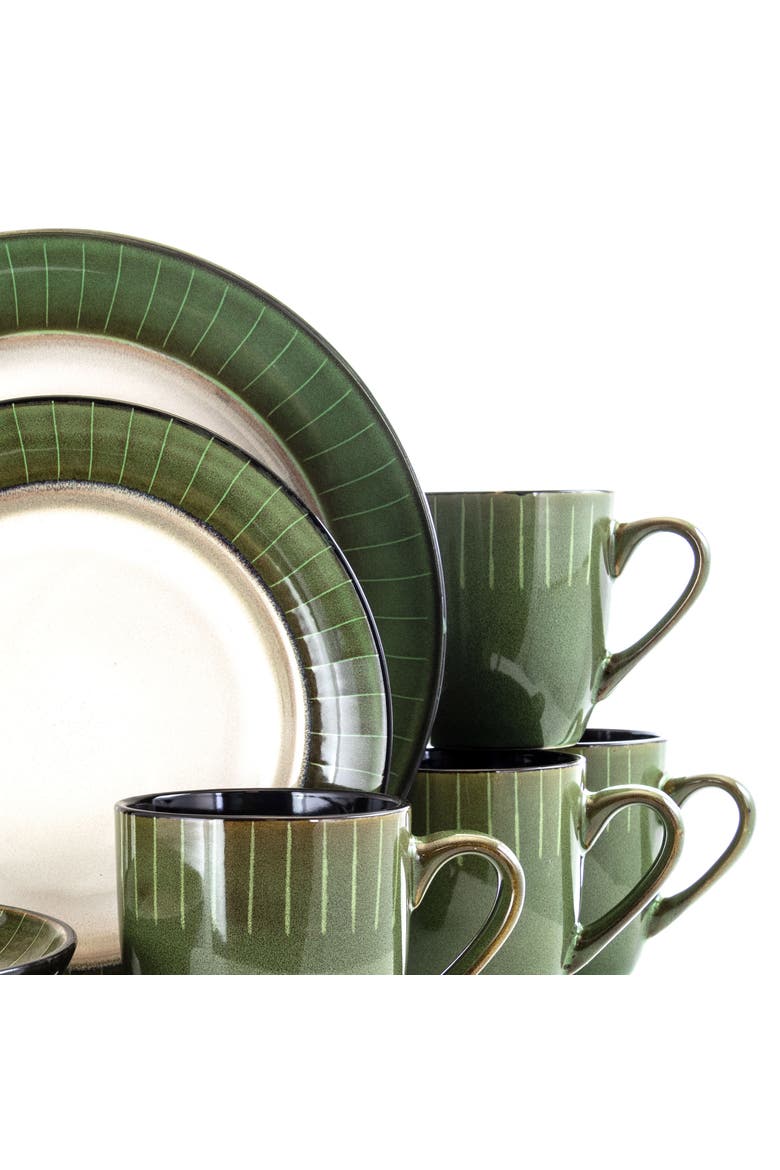 Grand Jade 16 Piece Luxurious Stoneware Dinnerware with Complete Setting for 4, 16pc, Alternate, color, Green