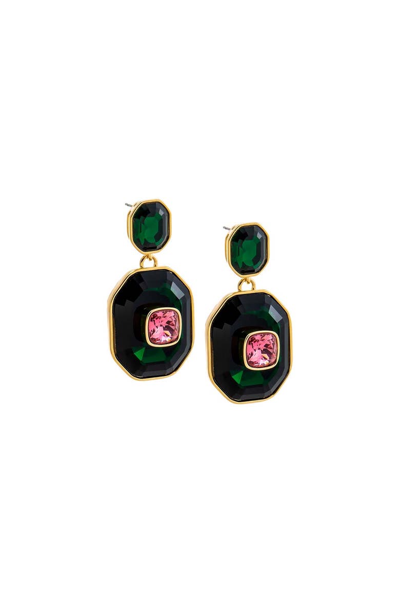 Fancy Square Octagon Drop Stud Earring, Main, color, Emerald Green