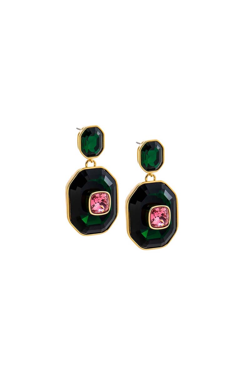 BY ADINA EDEN Fancy Square Octagon Drop Stud Earring, Main, color, Emerald Green