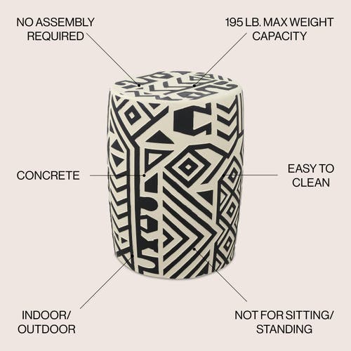 Jonathan Y Rafi 17.75" Midcentury Modern Geometric Drum Garden Stool In Black/cream