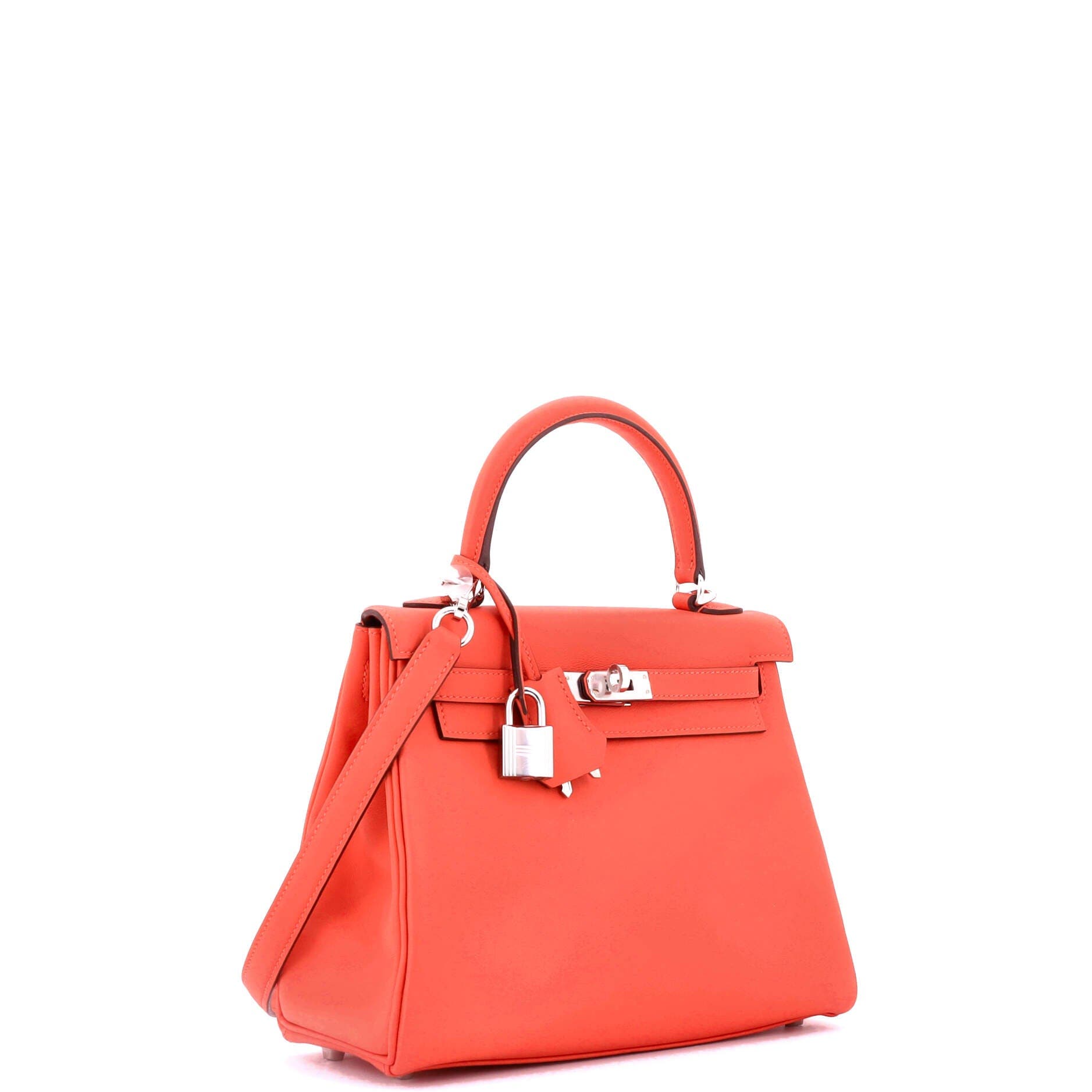 Pre-Owned Hermes Kelly Handbag Orange Swift with Palladium Hardware 25, Alternate, color, 