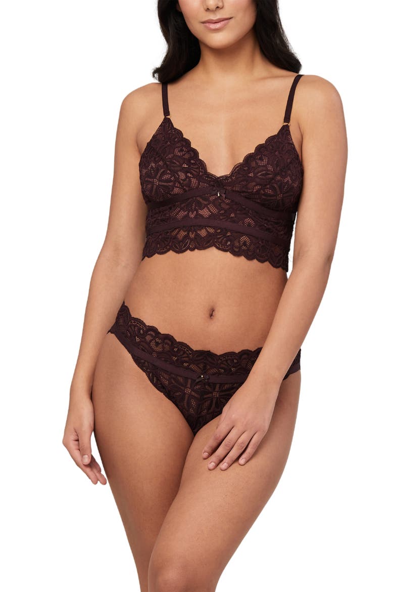 Lace Longline Bralette & Brazilian Panties Set, Main, color, COCOA/ PECAN