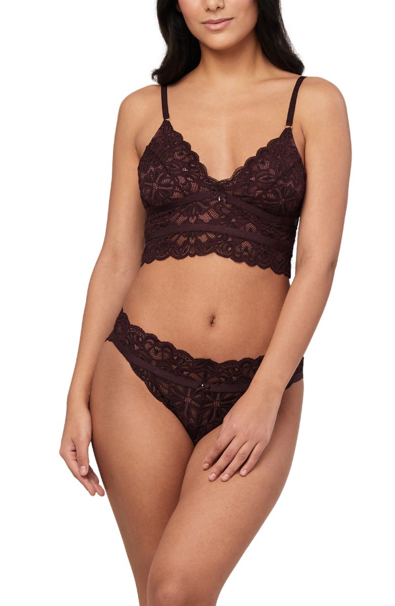 Fleur't Lace Longline Bralette & Brazilian Panties Set, Main, color,