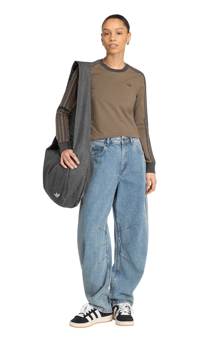 adidas Originals 3-Stripes Barrel Leg Jeans, Alternate, color, Worn Blue Denim