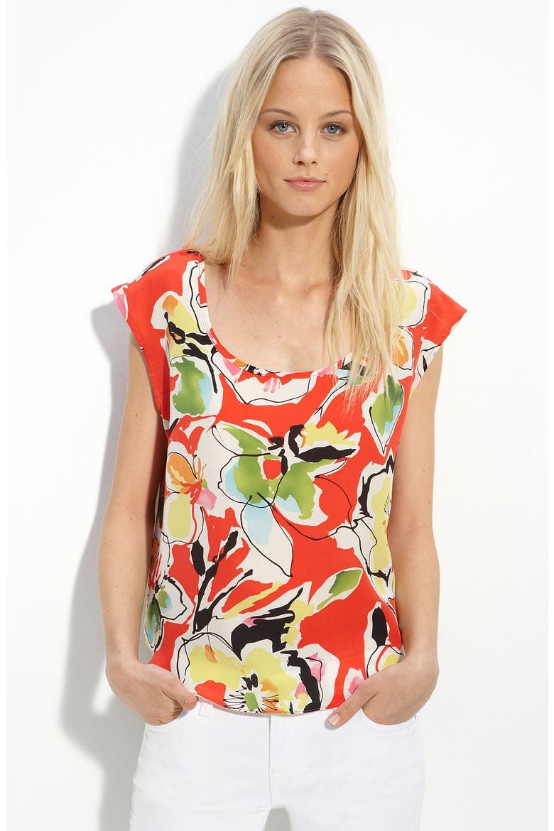 Matty M Sleeveless Silk Top, Main, color, FLORAL SCRIBBLE RED