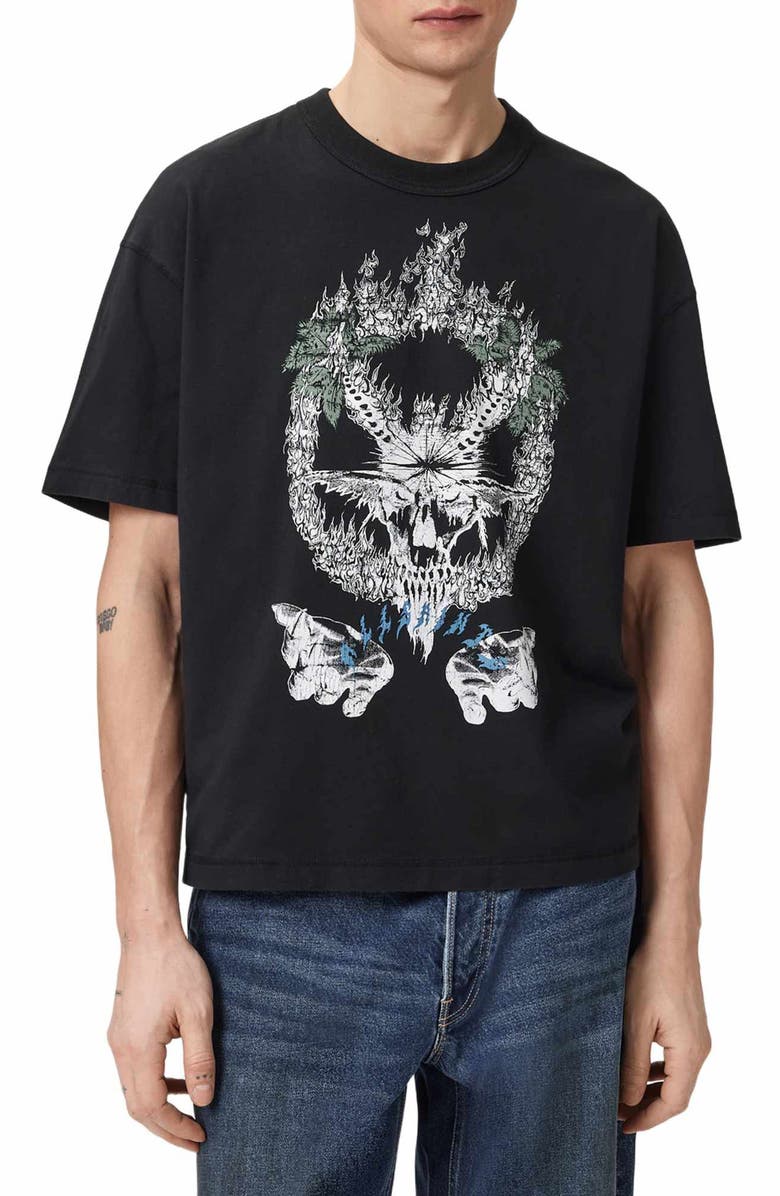 AllSaints Palm Ripper Graphic T-Shirt, Main, color, Washed Black