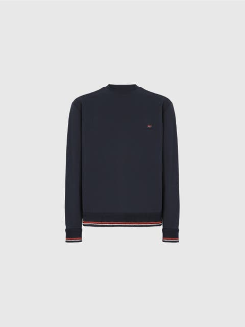 Crew Neck Sweatshirt With Knit Embroidery And Logo