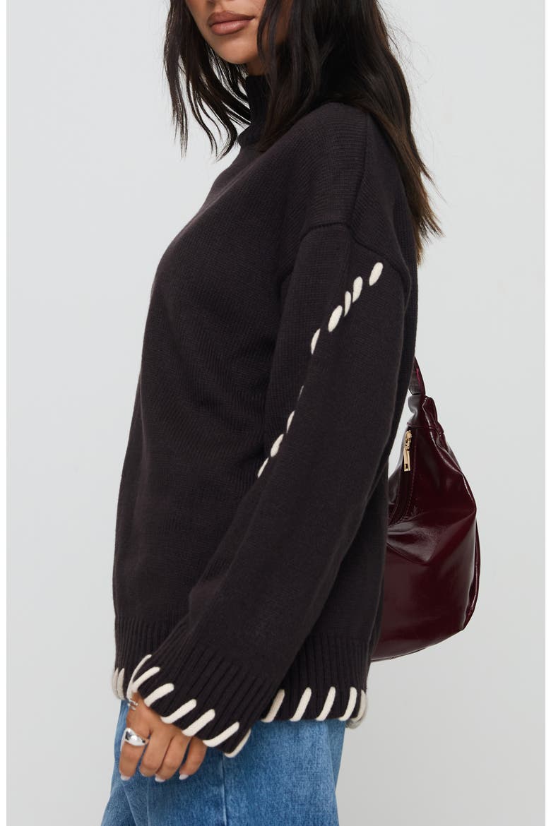 Leizure Whipstitch Trim Turtleneck Sweater, Alternate, color, BROWN