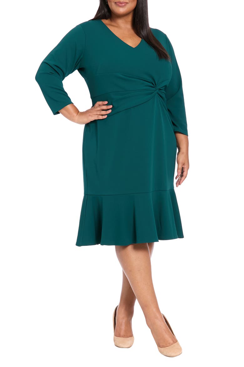 Twist Front Flounce Hem Midi Dress, Main, color, OCEANVIEW BLUE