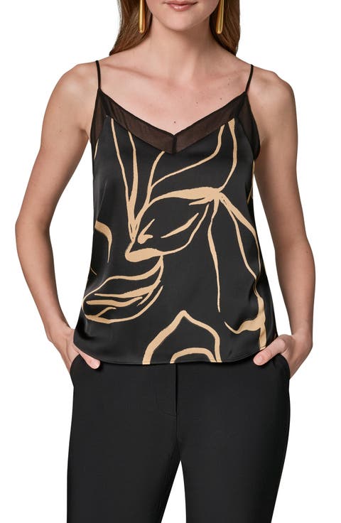 Print Sheer Trim Camisole