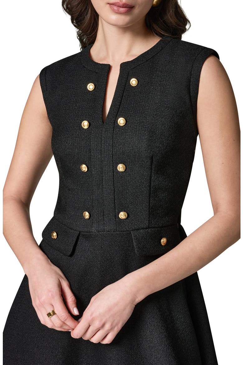Split Neck Fit & Flare Knit Dress, Alternate, color, BLACK