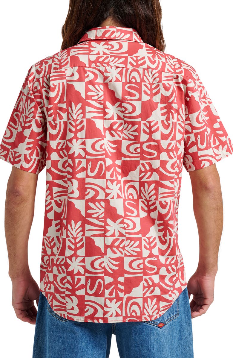 Quiksilver Terra Classic Abstract Print Short Sleeve Stretch Cotton Button-Up Shirt, Alternate, color, Mineral Red