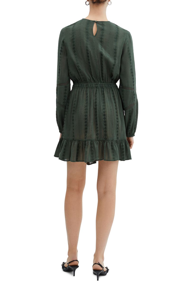 MANGO Embroidered Tie Waist Puff Long Sleeve Minidress, Alternate, color, 