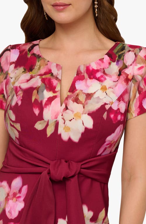 Adrianna Papell Floral Print Tie Front Stretch Twill Sheath Dress In Purple