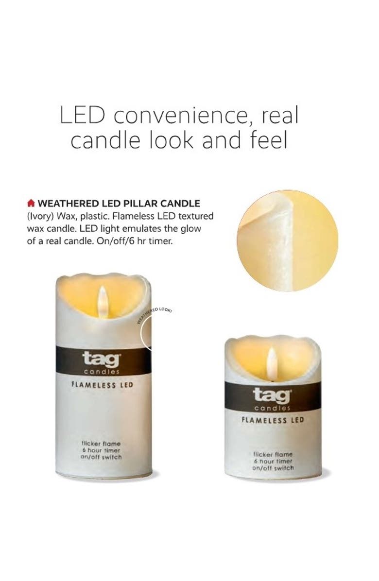 tag Weathered Red Flameless LED Pillar Candle for Home Decor, Alternate, color, Red