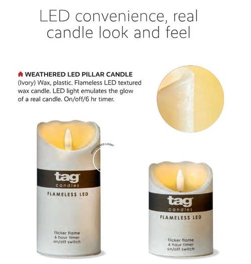 Tag Weathered Red Flameless Led Pillar Candle For Home Decor In Red