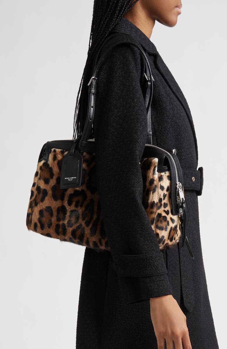 Dolce&Gabbana Rumble Leopard Print Genuine Calf Hair Satchel, Alternate, color, 89738 Leo/ Nero