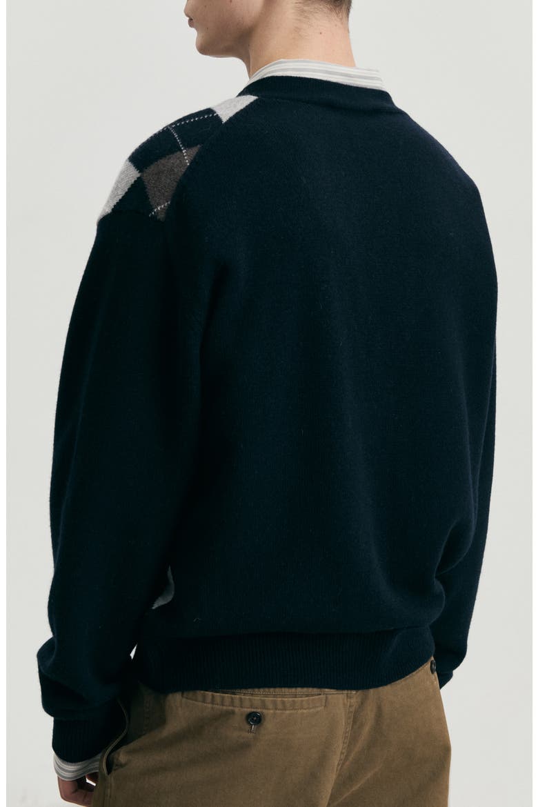 Gender Inclusive Argyle V-Neck Cardigan, Alternate, color, NAVY