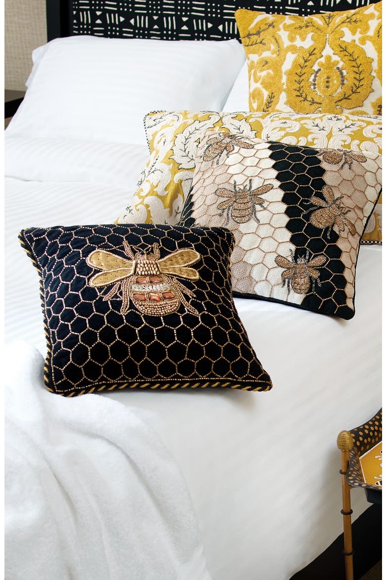 Queen Bee Embellished Accent Pillow, Alternate, color, BLACK