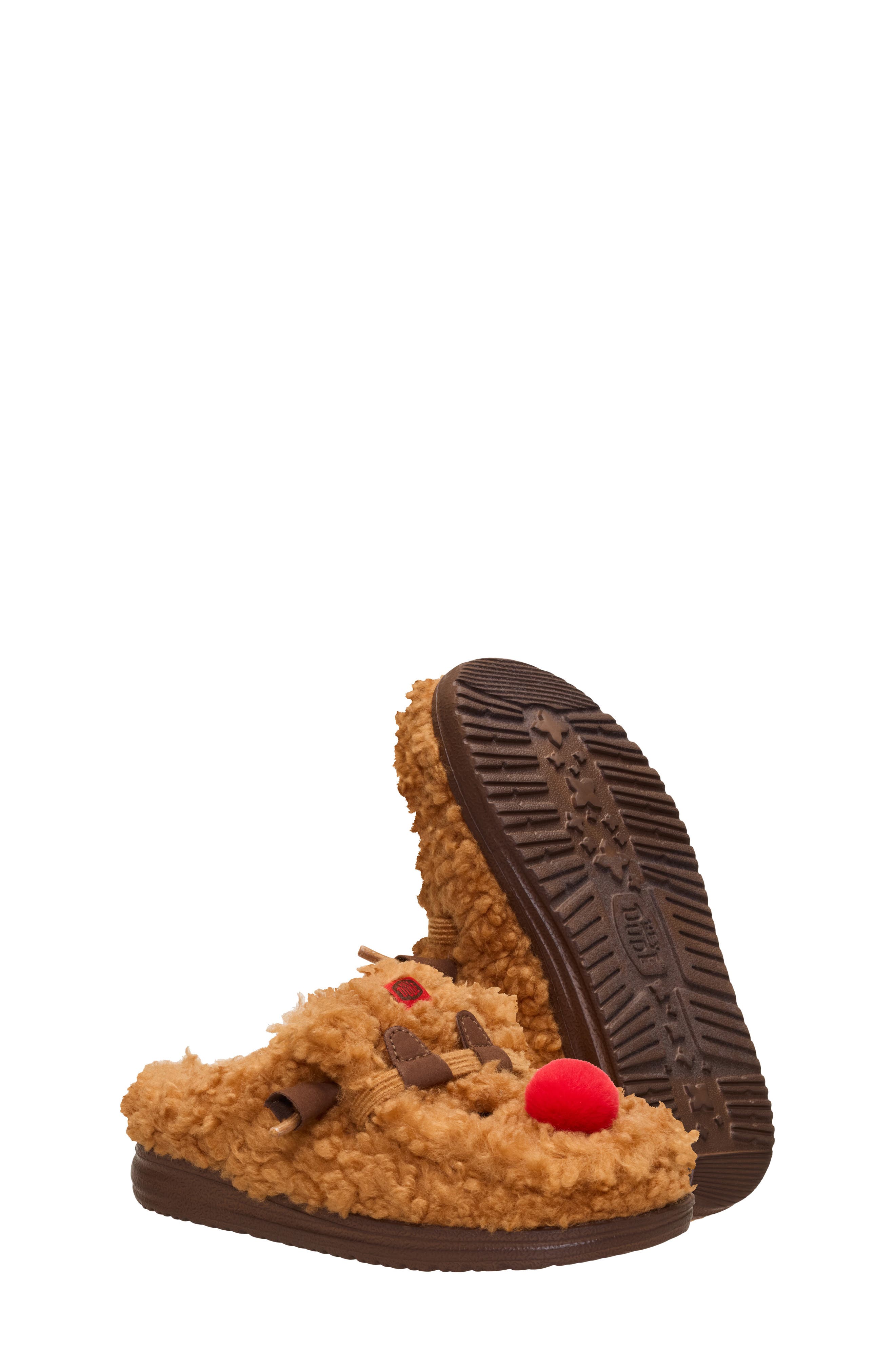 Kids' Wally Faux Fur Reindeer Slipper, Alternate, color, ORANGE