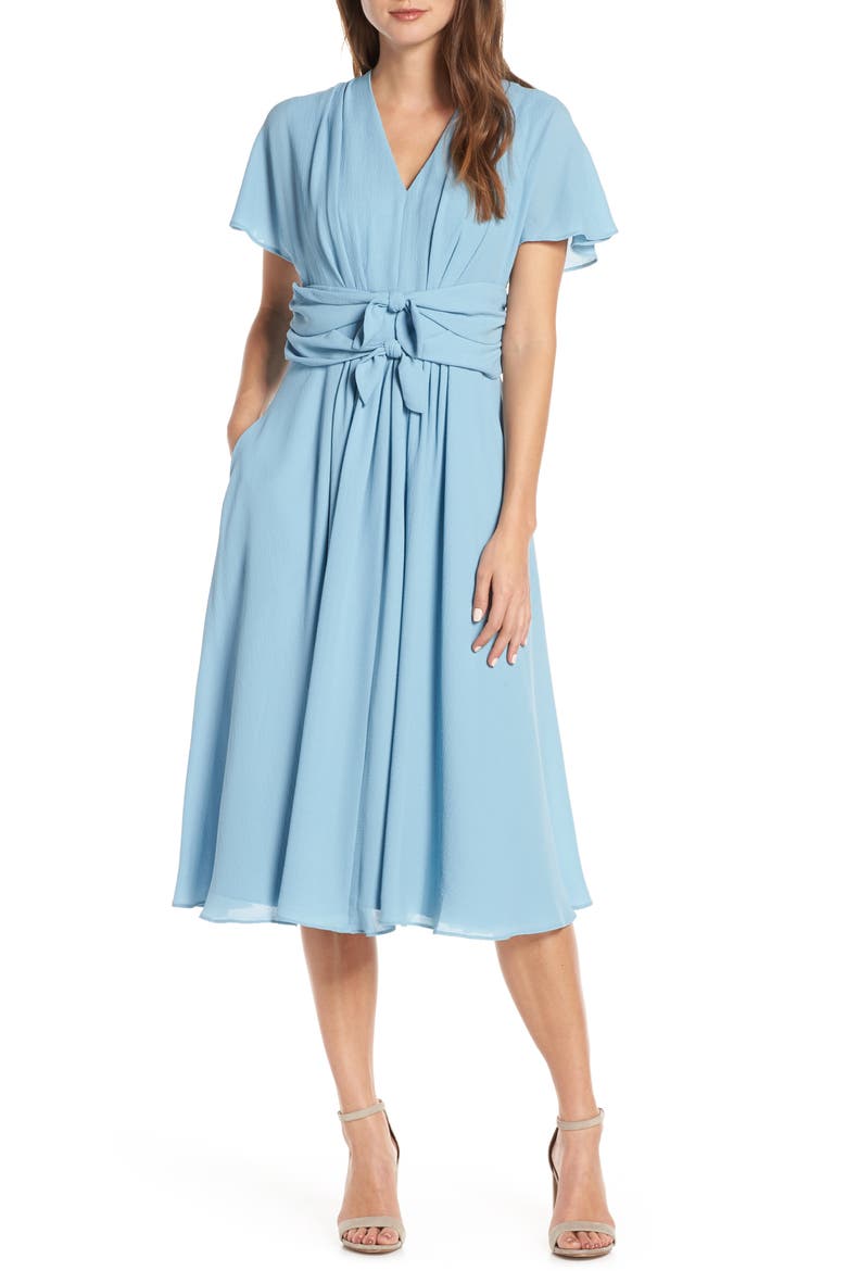 Jane Tie Waist Midi Dress (Nordstrom Exclusive), Main, color, STEEL BLUE