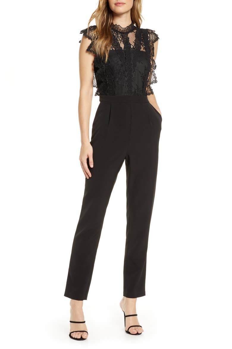 Madeline Lace Jumpsuit, Main, color, BLACK