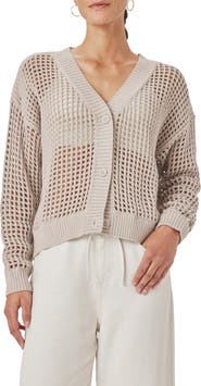 Splendid Camellia Openwork V-Neck Cotton Blend Cardigan