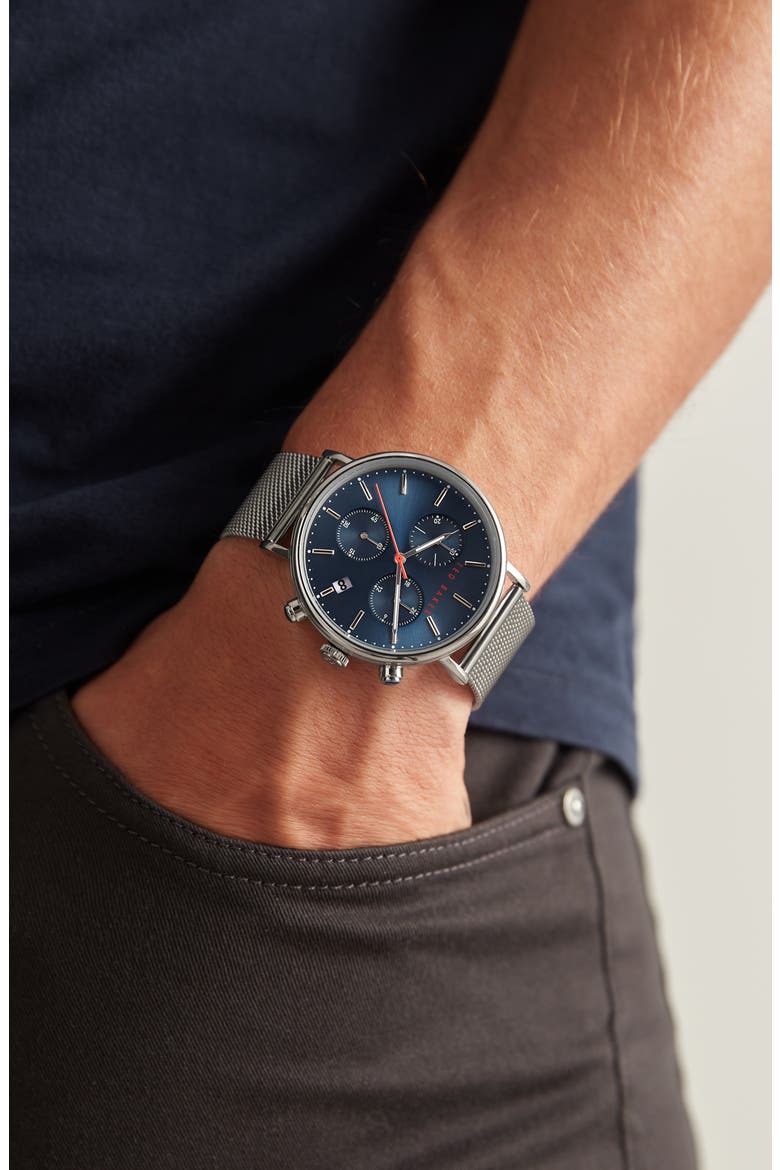 London Mimosaa Chronograph Mesh Strap Watch, 41mm, Alternate, color, SILVER