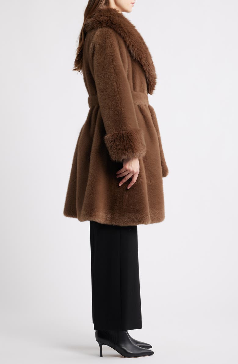 Elie Tahari The Jones Faux Fur Wrap Coat, Alternate, color, Bistro Brown