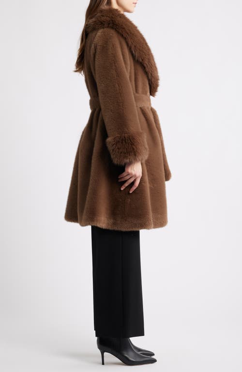 Elie Tahari The Jones Faux Fur Wrap Coat In Brown