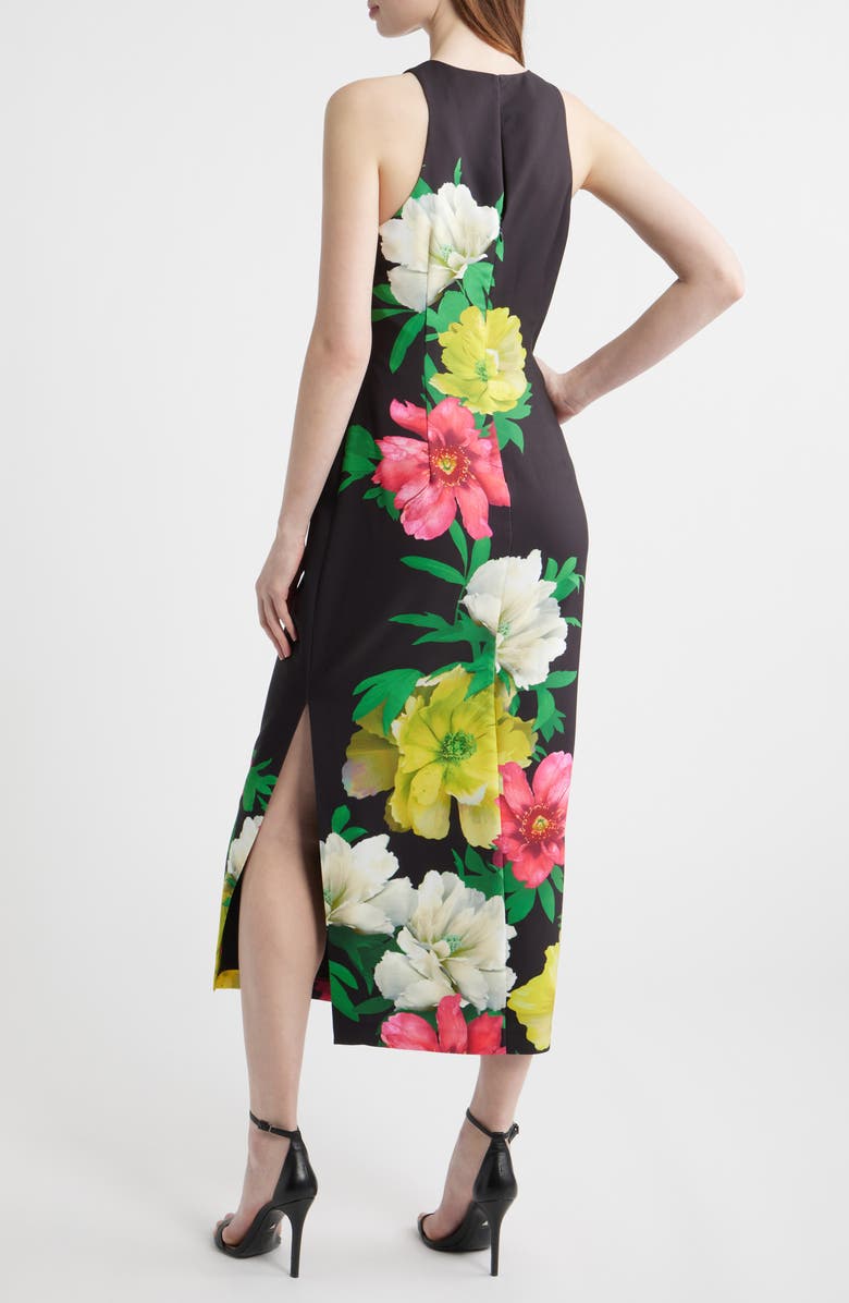 Adrianna Papell Floral Satin Gown, Alternate, color, Black Multi