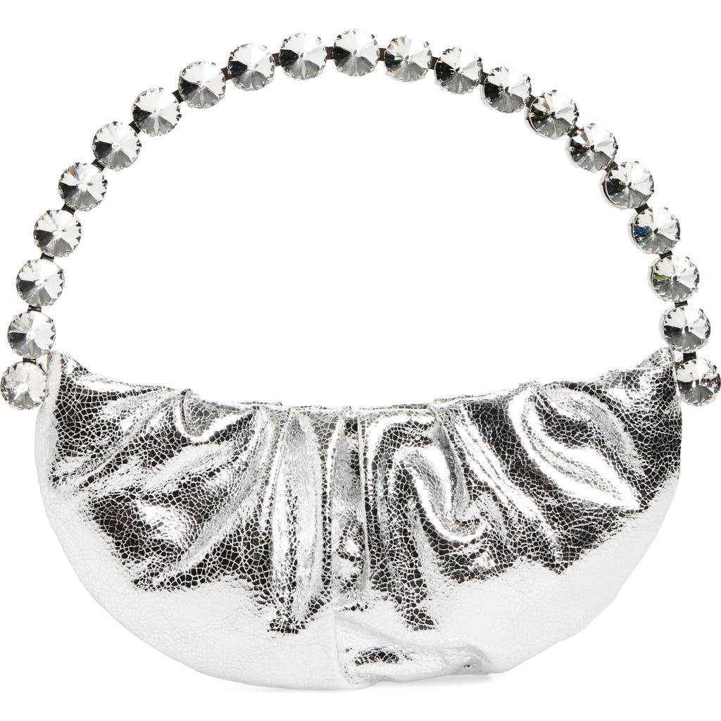 L'alingi Moon Crackled Metallic Leather Pouch In Silver