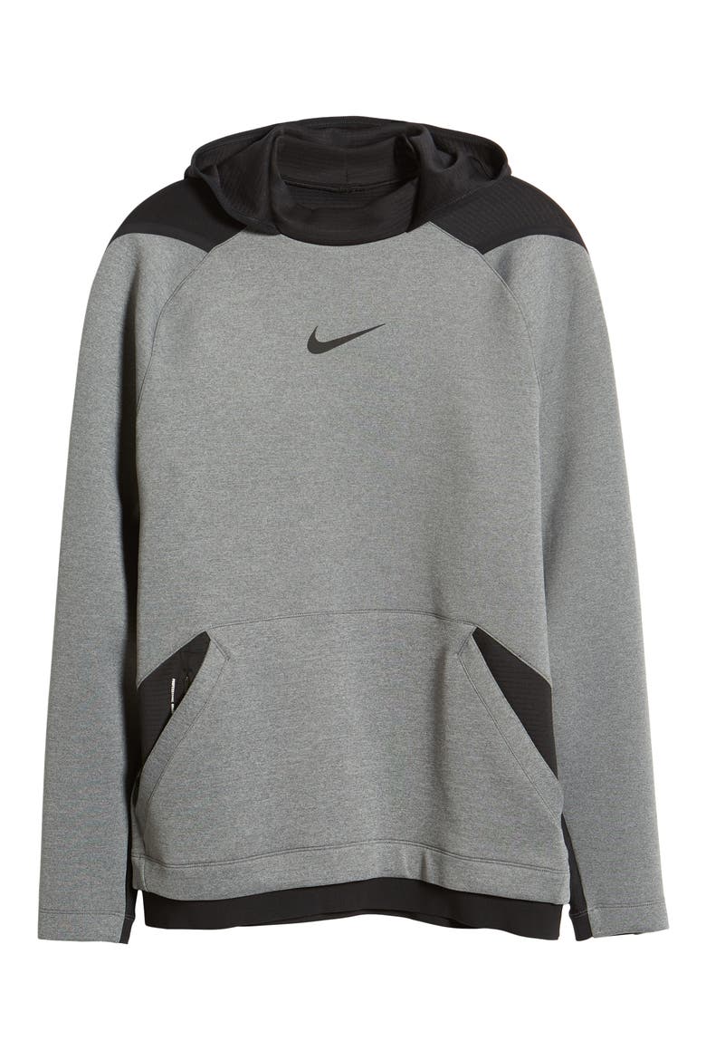 Pro Dri-FIT Fleece Hoodie, Alternate, color, CHARCOAL HEATHER/ BLACK