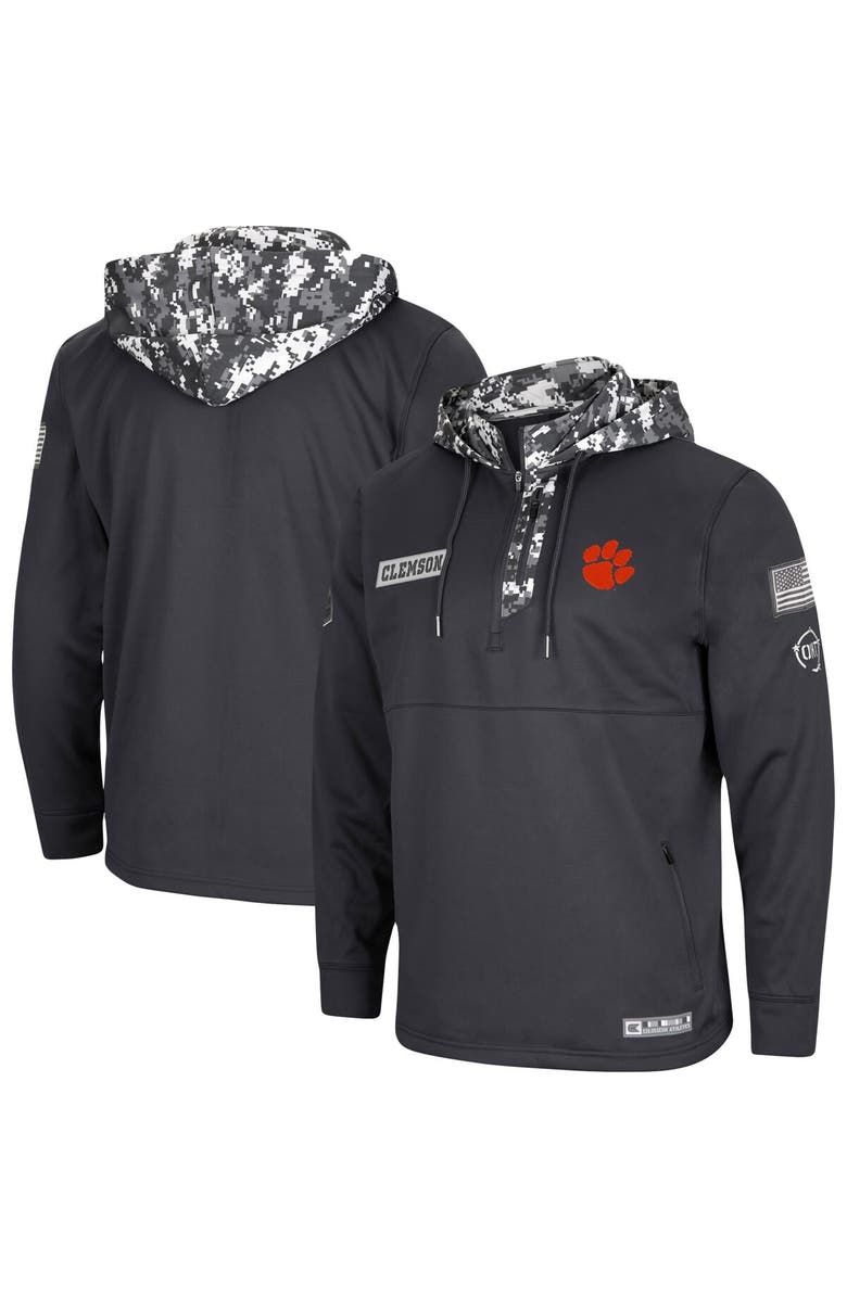 COLOSSEUM Men's Colosseum Charcoal Clemson Tigers OHT Military Appreciation Digital Camo Quarter-Zip Hoodie, Main, color, 