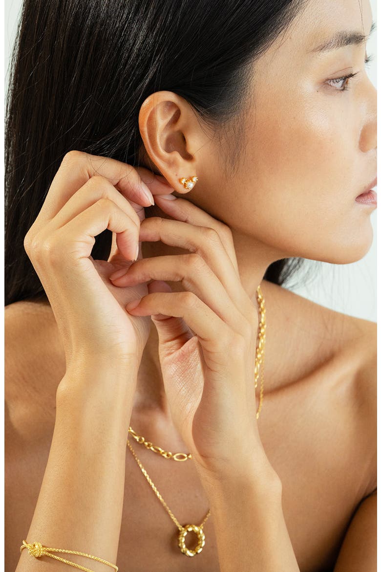 Sterling Silver 18k Gold Plated Dawn Pearl Stud Earrings Trendy Minimal, Alternate, color, Gold