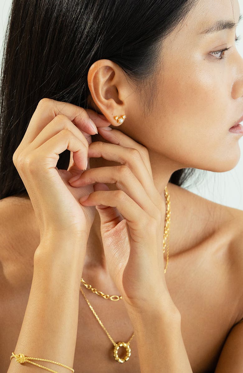 Bearfruit Jewelry Sterling Silver 18k Gold Plated Dawn Pearl Stud Earrings Trendy Minimal, Alternate, color, Gold