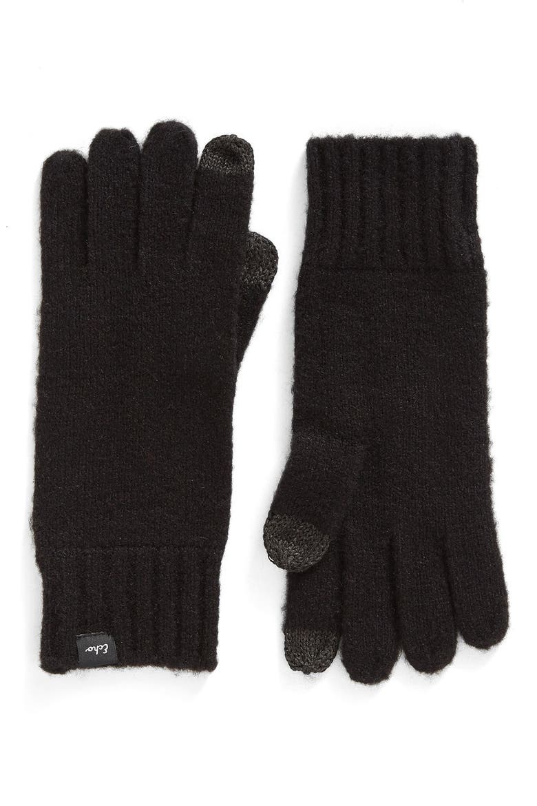 'Touch' Stretch Fleece Tech Gloves, Main, color, BLACK