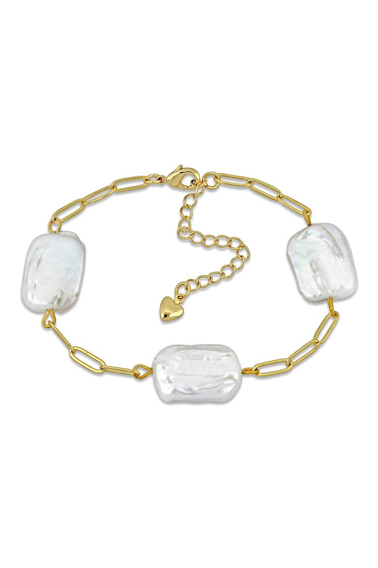 Freshwater Cultured Pearl Paperclip Chain Bracelet, Main, color, WHITE GOLD