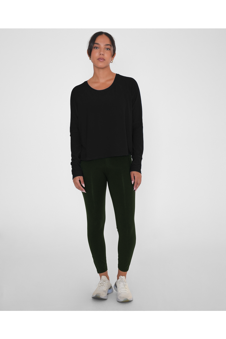 Sera Mid Length Boxy Nylon Long Sleeve Top, Alternate, color, Black