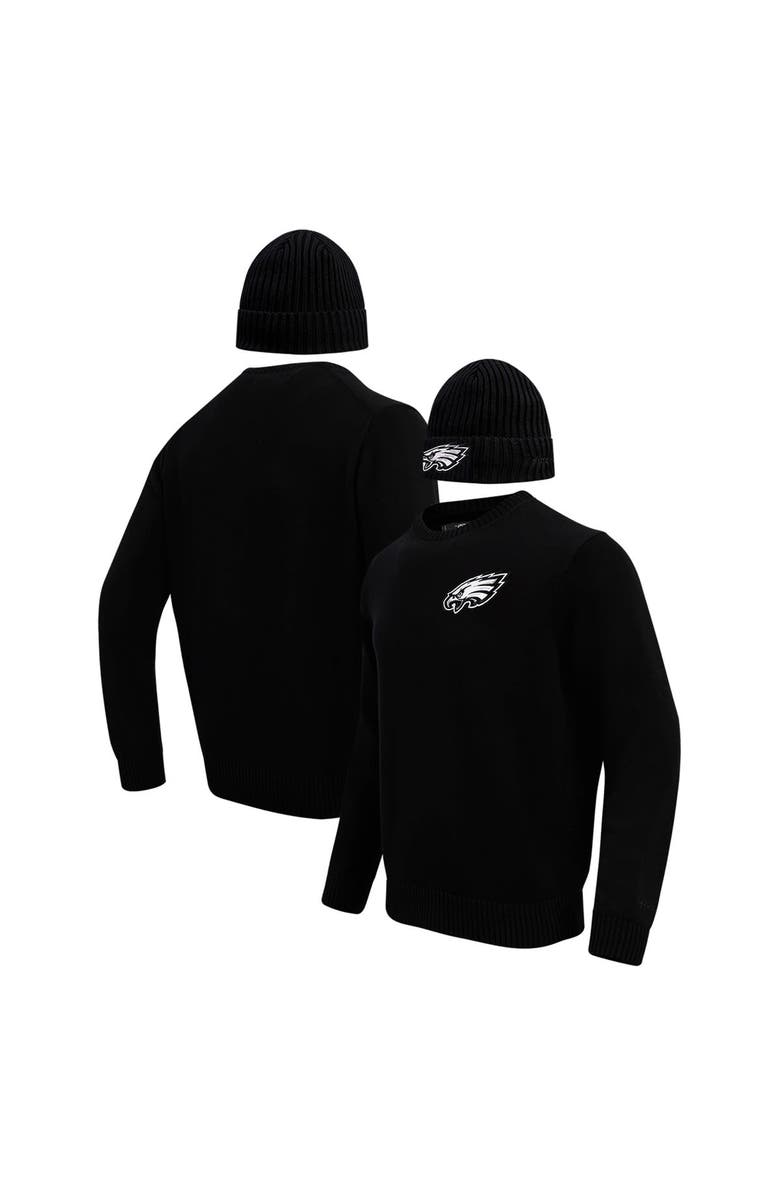 PRO STANDARD Men's Pro Standard Black Philadelphia Eagles Crewneck Pullover Sweater & Cuffed Knit Hat Box Gift Set, Main, color, 