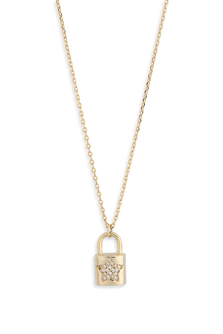 Star Padlock Pendant Necklace, Alternate, color, CLEAR- GOLD