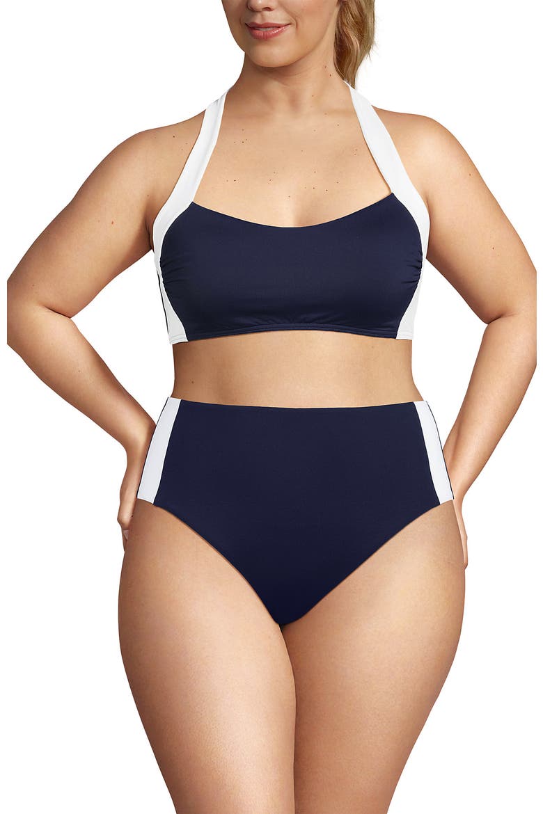 Seamed Halter Tankini Top, Alternate, color, Deep Sea Navy/White