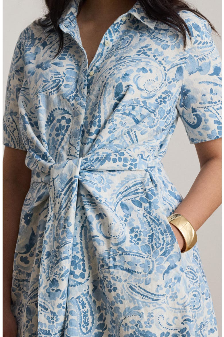Paisley Print Linen Shirtdress, Alternate, color, WHITE/ BLUE